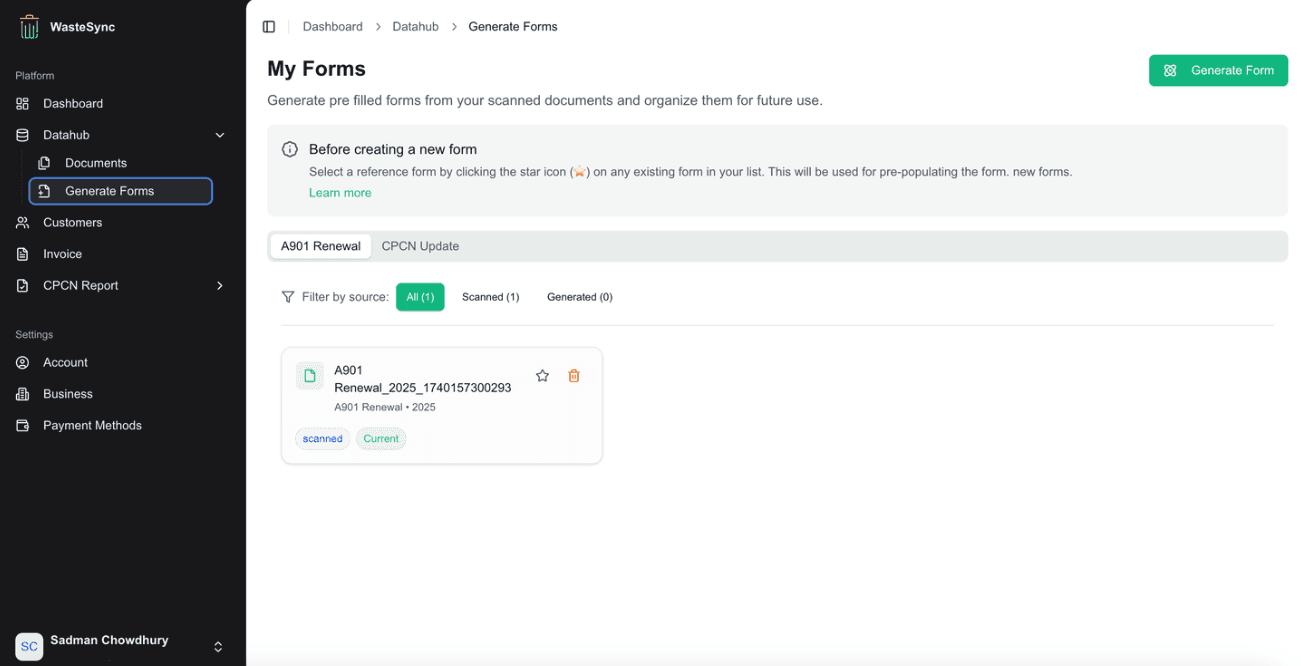 WasteSync Forms Generator