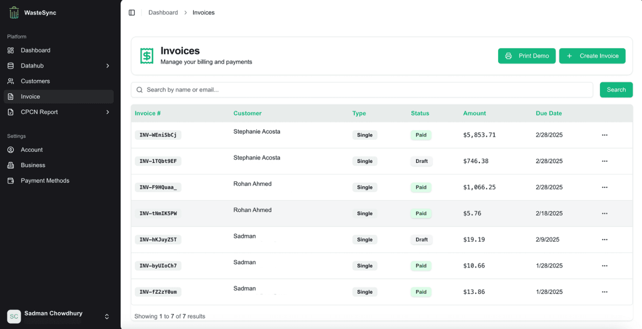 WasteSync Invoices